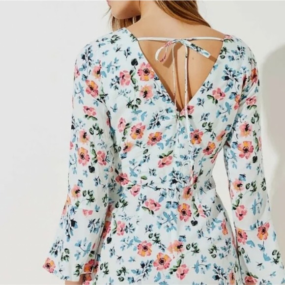 Loft Floral Tie Back Bell Sleeve Dress Size 8P - Picture 11 of 14